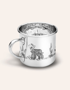 LARGE TRADITIONAL BABY CUP WITH HAND CHASED LAMBS DESIGN