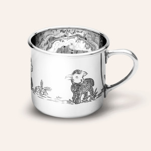 LARGE TRADITIONAL BABY CUP WITH HAND CHASED LAMBS DESIGN