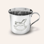 STERLING SILVER FLARE BABY CUP WITH HAND CHASED ROCKING HORSE