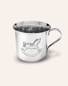 STERLING SILVER FLARE BABY CUP WITH HAND CHASED ROCKING HORSE