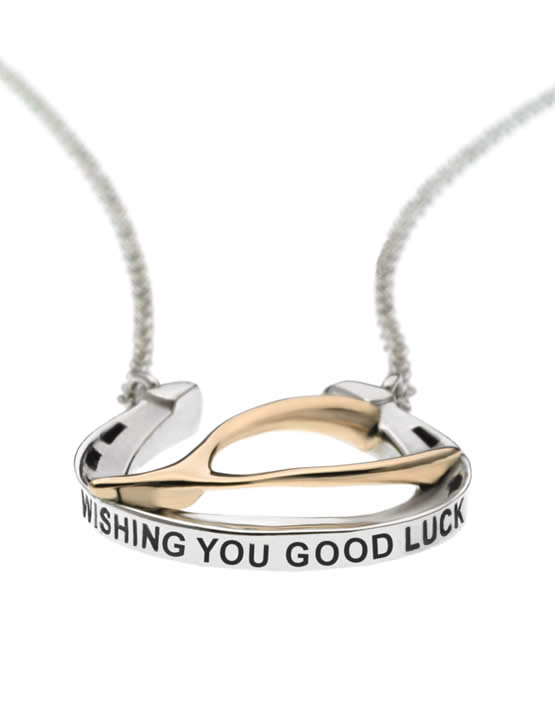 Wishing You Good Luck Large Pendant Necklace in Sterling Silver and k Gold