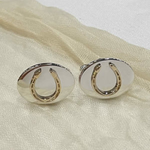 Horseshoe Cufflink in 14k Gold & Sterling Silver