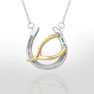 14K Derby Gold and Sterling Silver Horseshoe-Wishbone Necklace